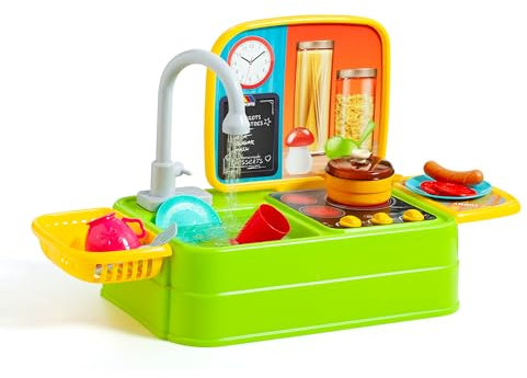 MOLTO - Cocina de Sobremesa con Fregadero y Grifo Real para Niños, Juego Educativo y Creativo, Juguete Interactivo con Accesorios, Ideal para el Desarrollo de Habilidades Motoras y Sociales.
