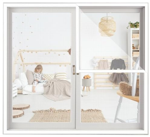 Insektenschutz Fensternetz 100x110cm Moskitonetz Fenster Fliegengitter für Fenster Moskito Bienen Fehler Maschennetz Geeignet für Terrassenfenster und -türen,Weiß