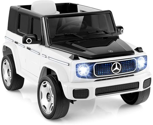 GYMAX Kids Ride on Car, 12V Licensed Mercedes Benz Toy Car with Remote Control, Music, Horn, Lights, USB, Wireless Connection, Toolbox & Slow Start, Children Electric Vehicle for 3 Years Old+ (White)