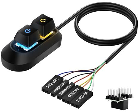 SinLoon Ordenador de sobremesa, interruptor de PC externo, botón de alimentación de PC, interruptor de encendido multifuncional para fácil control de inicio y reinicio con luz LED, 2 m