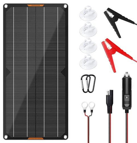 MHPOWOS Solar Car Battery Trickle Charger & Maintenance 10W 12V Portable Waterproof Trickle Battery Charger for Car Boat Automobile RV with Cigarette Lighter Plug and