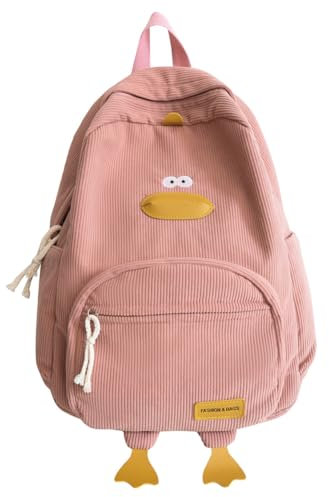 Kawaii Enten Rucksack für Damen Teenager Mädchen, groß Cord Rucksäcke Daypacks Damen Rucksackhandtaschen Schulrucksack Reiserucksack für Lässig Schule Travel Wandern (Rosa)