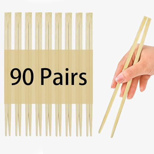 SSHAN Lot de 90 paires de baguettes jetables en bambou emballées individuellement, solides sans éclats, idéales pour les sushis japonais et les plats asiatiques