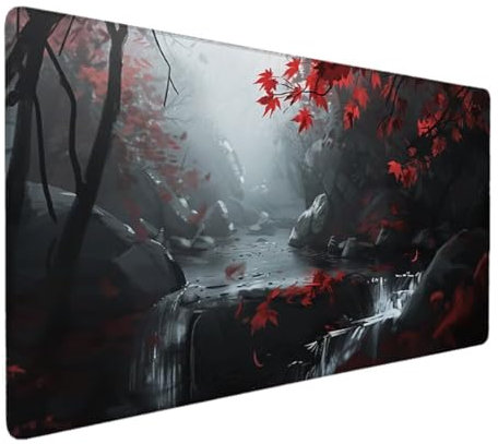 Premium Gaming Mauspad XXL 800x300 - Wasserdicht & rutschfest Mouse Pad - Genähte Kanten für Haltbarkeit Schreibtischunterlage- Perfekt für PC, MacBook und Laptop - Mousepad Groß Rot (Landschaft) 1-Q