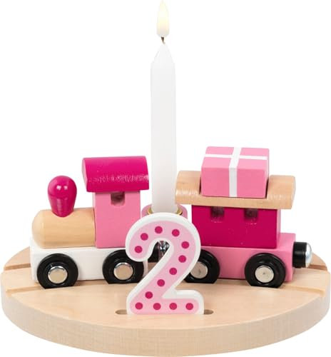 goki 60667 - Geburtstagszug Lille aus Holz, für den dekorativen Geburtstagstisch mit Zahlen 1 2 3 4 5 6, in Rosa für Mädchen, Perfekte Deko für Kindergeburtstage, 16cm x 12cm x 7cm, ab 1 Jahr