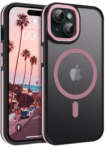 DOMAVER Coque Magnétique pour iPhone 15 Plus Case Compatible avec Magsafe, Coque Téléphone iPhone 15 Plus 6,7 Translucide Mat Protection Ridige Etui Fin Antidérapante, Rose