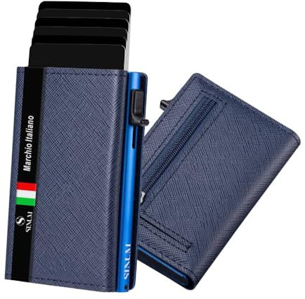 SINUM Saffiano-Geldbörse – Magnetverschluss – Kreditkartenetui mit Münzfach – RFID-Blockierung – (Saffiano, Blau)