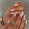 Kotkiddy Lot de 24 ongles à pression laser, en acrylique, à pointe française, forme amande, moyens, ligne 3D, motif coquillages, aspect pierres précieuses, réutilisables, jaunes, couverture complète