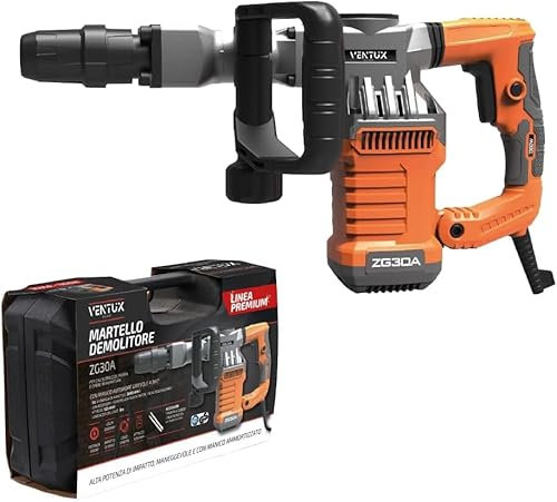 Martillo demoledor profesional ZG30A || 1300 W con 3 puntas y cincel || Fuerza de golpe de 15 julios || Ideal para trabajos de demolición en paredes, hormigón || Sistema antivibración