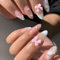 False Almond French Nails - 3D Nail Art with Pearl Bow, Short Acrylic Press on Nail Tips, Handmade Stick on Nails, Complete Nail Kit for Women, Comfortable & Durable