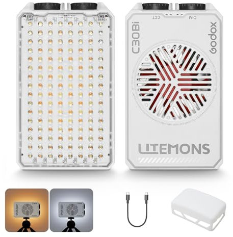 Godox LITEMONS C30Bi Bi-Color Luz LED de Video, CRI 94+ TLCI 96+ 2800K-6500K Regulable, 30W Luz de Cámara Portátil, 3350mAh Recargable LED Iluminación de Fotografía para Vlog, Youtube, TikTok Livestre