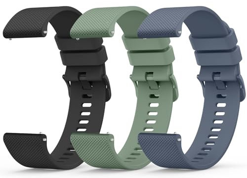 Yisica 3 Piezas Correa para 22mm Reloj Inteligente Hombre Mujer, Liberación Rápida de Silicona Suave Pulseras de Repuesto (Negro/Gris Azul/Verde Oliva, 22mm)