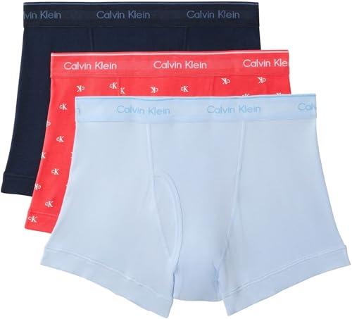 Calvin Klein Herren 3er Pack Boxershorts Trunks mit Logobund, Mehrfarbig (Shoreline/Diamond Logo Punch Pink/B), XL