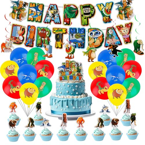 Geburtstag Party Dekoration, Brain-rot Geburtstagsdeko Tung Tung Sahur Kindergeburtstag Geburtstagsballon Party Supplies mit Happy Birthday Banner Luftballons Cupcake Topper für Kinder Jungen Mädchen