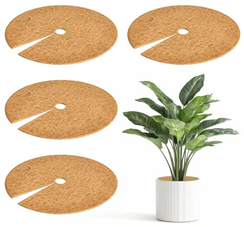 Bamworld Kokos Mulchringe 4er Set 60cm Große Abdeckung für große Kübel & Bäume Naturfaser Schutz vor Katzen Hunden & Unkraut Zuschneidbar Für Innen & Außen Feuchtigkeitsspeichernd & Frostschutz