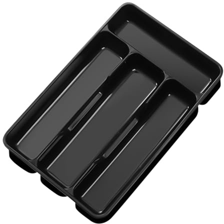 Amesor Silverware Organizer - Silverware Trays for Kitchen Drawers | 4 Compartment Storage Box for Forks Spoons Cooking College Dorm Apartment House Cabinet Countertop Camping