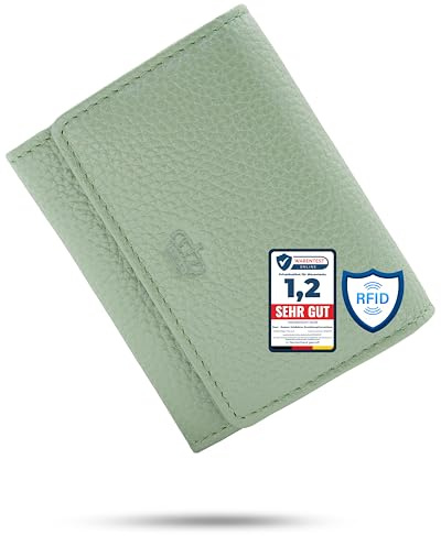 Baur Portefeuille Femme Petit – Cuir véritable avec Protection RFID – Petit Porte-Monnaie avec 6 Fentes Cartes – Fermeture à Pression et Compartiment Monnaie avec Fermeture éclair dorée (Vert Sauge)
