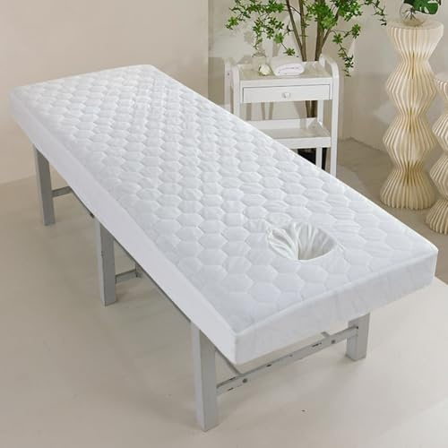 Surwin Massageliege Bezug mit Loch, Spannbezug für Massageliege Frottee mit Loch Bettwäsche Waschbar mit Elastischer Kordelkante für Schönheits und Gesichtssalon (SJ1 Weiß,70 * 190cm)