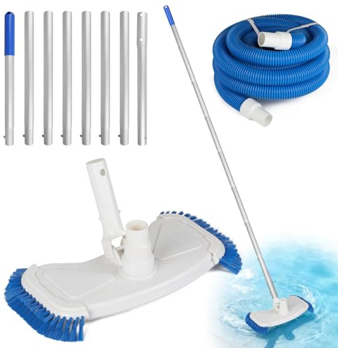 EFUTURETIME Aspirateur de Piscine Manuel avec Bosses, Tuyau de 7,5 m de Long et de 38 mm de Diamètre, et Démontable Perche Télescopique de 2,7 m