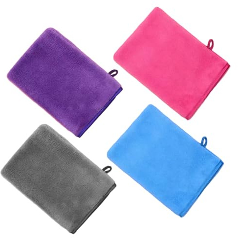 CATZUM Lot de 4 Gants de Toilette Microfibre, Douce, Absorption d'eau Élevée, Pour le Bain, Démaquillage, Lavage du Visage, Enfant, Lot Gant Microfibre (15 x 20 cm) (4 couleurs)