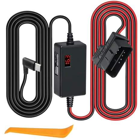 Dash Cam Hardwire Kit USB-C to OBD Power Cable 12V-24V to 5VwithLCD Display
