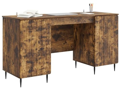vidaXL Schreibtisch Geräucherte Eiche 142,5 x 50 x 75 cm Holzwerkstoff, Moderner Arbeitsplatz für Dein Wohnzimmer, rechteckiger Schreibtisch mit viel Stauraum, Robustes Büromöbel