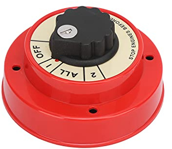 Boat Battery Selector Switch, 4 Way Dual Battery Switch for Marine Use, Medium Duty Plastic Metal Panel with Yellow Handle, 250A Continuous Rated for 6-32V Systems