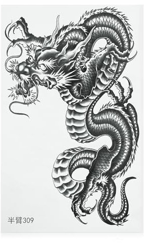 temporaires pour bras - Grand dragon noir - Tatouage temporaire pour homme et femme