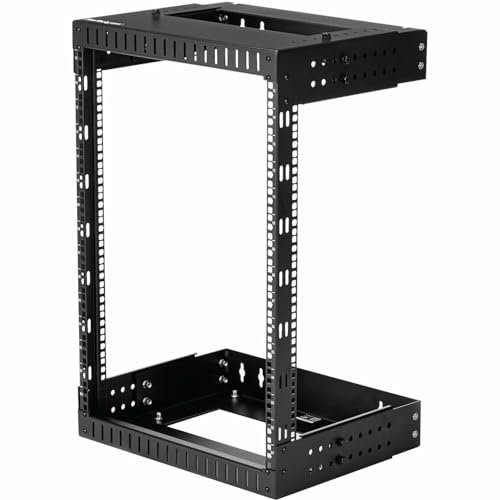 StarTech.com 2-Post 15U Heavy-Duty Wall Mount Network Rack, 19 Open Frame Server Rack with Adjustable Depth, Wall Mount Data Rack for IT / AV / Patch Panel / Computer Equipment (RK15WALLOA)