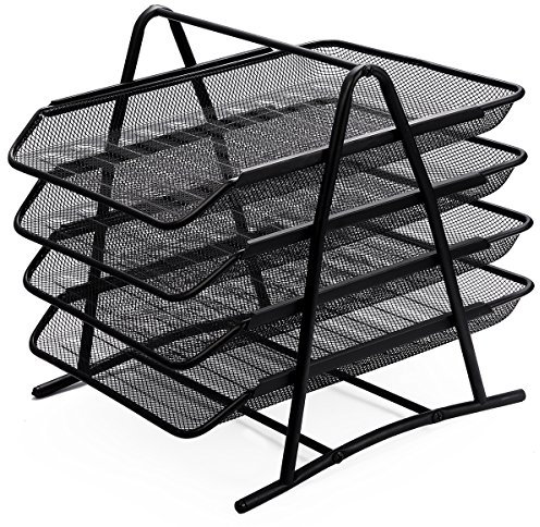 Zuvo Mesh Desk Organiser 4 Tier Letter Tray Organizer Office Desktop Document Paper File Storage Mesh Filling Collection for Home &Office Use (Black)