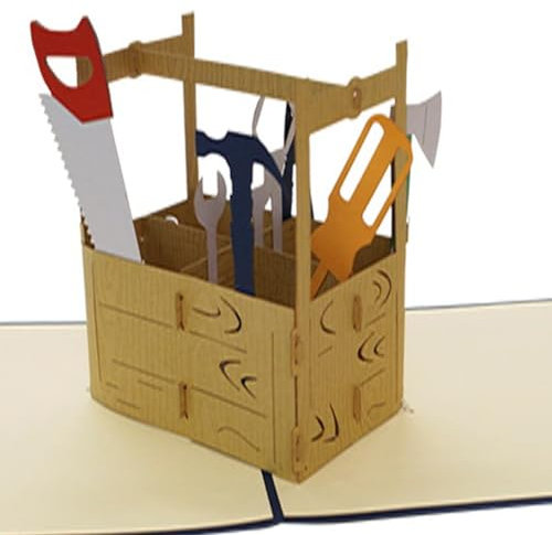 LIN17498, POP- UP Karten Technik, POP UP Karten Geburtstag, 3D Grußkarten Geburtstagskarte Klappkarte Karte Vatertag Gutschein Geschenk, Werkzeugkoffer, N271