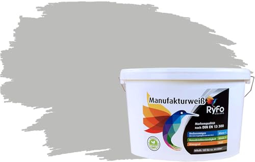RyFo Colors Bunte Wandfarbe Manufakturweiß Perlgrau 10l - weitere Grau Farbtöne und Größen erhältlich, Deckkraft Klasse 1, Nassabrieb Klasse 1