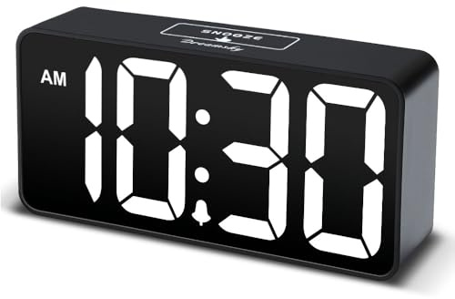 DreamSky Small Digital Alarm Clock for Bederoom, Large Big Numbers Display with Dimmer for Living Room, Electric Bedside Desk Clock with USB Charging Port, Adjustable Volume, USB-C Adapter Powered