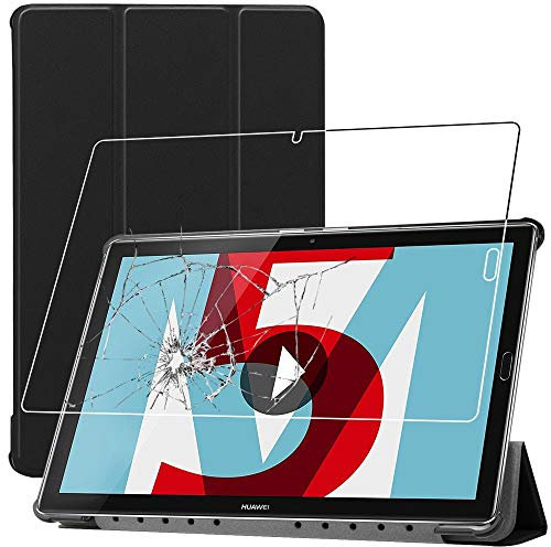 ebestStar - Coque pour Huawei MediaPad M5 10.8, Etui Slim Cover, Housse PU Cuir Rabat Magnétique, Noir + Verre Trempé