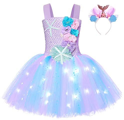 FONLAM Meerjungfrau Kleid Kostüm für Mädchen Prinzessin Kleid Karneval Tutu Tüll Geburtstage Party Festival (7-8 Jahre, Funkelnd)