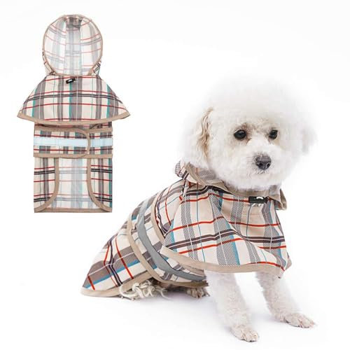 KOOLTAIL Hunde-Regenmantel mit Kapuze und Loch für die Leine, Regenmantel für kleine und mittelgroße Hunde, wasserdichte Hunde-Regenjacke mit reflektierenden Streifen, verstellbar, atmungsaktiv,