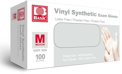 VENSALUD - Guantes de VINILO desechables. Sin Polvo. Caja de 100 guantes. Color: Semi-Blanco (M)