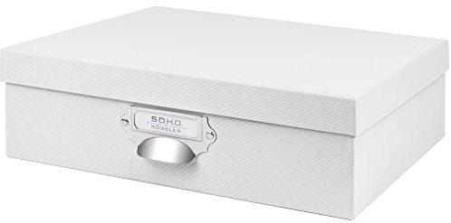 Rössler SOHO Aufbewahrungsbox mit Deckel A4 | Aufbewahrungsbox aus Papier | Bad Organizer | Organizer Küche | Organizer Schminke | Boxen Aufbewahrung | 34 x 26 x 10 cm | 1 Stück | Farbe: Weiß | Weiss