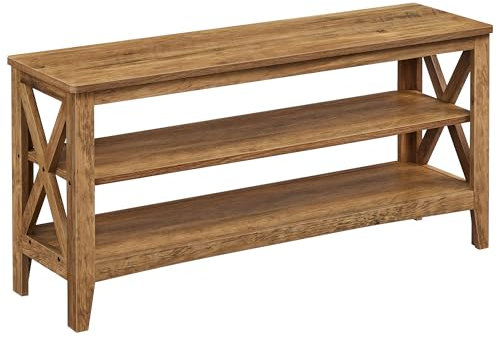VASAGLE Schuhbank, Sitzbank mit Schuhregal, Flurbank, 2 Schuhablagen, 30 x 100 x 48 cm, hält bis zu 272 kg, Landhausstil, für Wohnzimmer, Schlafzimmer, honigbraun LSB153K41