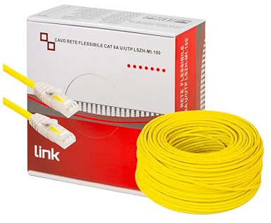 LINK LK6A100Y - Bobina cable red categoría 6A no apantallado UTP AWG24 Halogenfree flexible color amarillo MT.100, cable encabezado por ambos lados