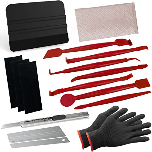 Spanno Automotive Edge Trimming Tint Tool Set Included 7PCS Pro Edge Trimmer Squeegee, Felt Squeegee, Non-Slip Gloves, French Terry Cleaning Cloth and Utility Knife