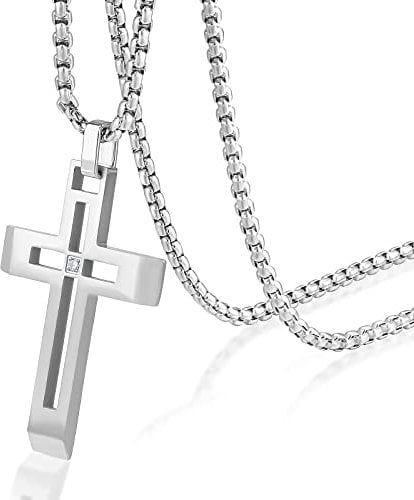 KRKC&CO Kreuz Anhänger Kette, 2mm 61cm Kette mit Hohl Kreuzanhänger, vergoldete Edelstahl Anhänger, Kreuz Kette für Herren Jungen Damen, Geburtstag Geschenk