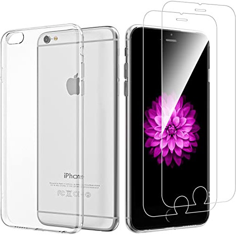 NEW'C Hülle für iPhone 6, iPhone 6s (4,7 Zoll) Ultra Transparent Silikon Weiches TPU Gel und 2 × Panzer Schutz Glas für iPhone 6, iPhone 6s (4,7 Zoll) - Anti Scratch