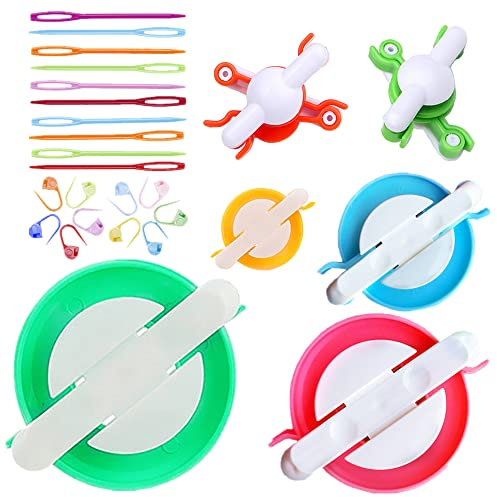 Knewmart Pompom Maker,5 Größen Bommel Maker Groß Set Fluff Kugel Weber DIY Handwerk Pompom Making Kit für Anfänger + 10PS Strickstichmarker + 10PS Plastiknadeln (26)
