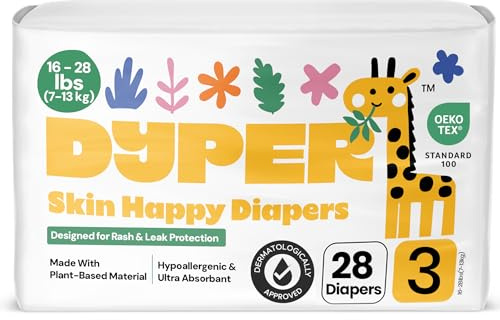 DYPER Baby Diapers Size 3 16-28 lbs 28 Count Plant-Based for Sensitive Skin
