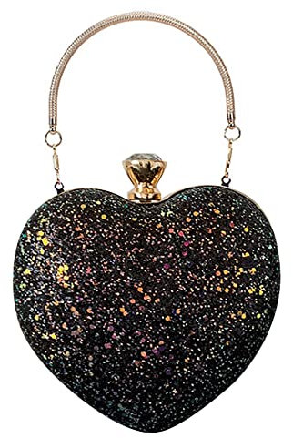 MilyaDE Damen Herzförmig Glitzer Clutch Pailletten Abendtasche Strass Umhängetasche Unterarmtasche Abendhandtasche Party Hochzeit, Schwarz