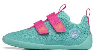 Affenzahn Barfußschuh Knit Happy mit Klettverschluss, Vegan, rutschfest, Flexibel, Reflektierend, besonders leicht in Größe 21-32 Eule - Türkis