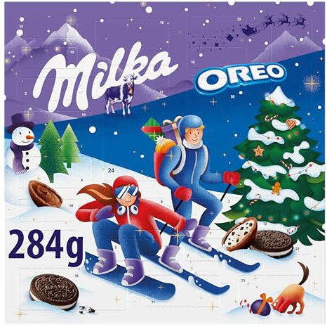 Milka & OREO Adventskalender 1 x 284g I Adventskalender mit Schokolade und OREO Keksen I Weihnachtskalender I Schoko Adventskalender I mit Milka Schoko Bonbons Alpenmilch und OREO