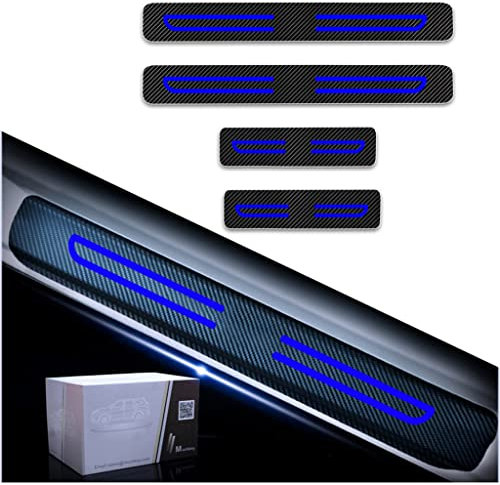 Muchkey Auto Einstiegsleisten Aufkleber für Toyota Auris Aygo C-HR Corolla Hilux Land Cruiser Prius RAV 4 Verso Yaris Carbon Fiber Autotürschutz/Einstiegsleistenschutz Auto Zubehör 4 Stück Blau