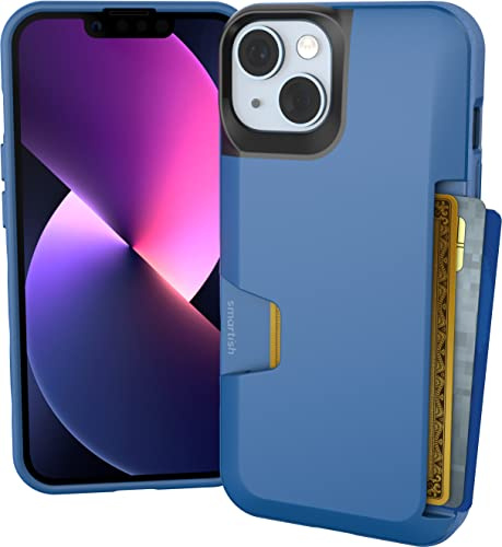 Smartish iPhone 14 Wallet Case - Wallet Slayer Vol. 1 [Slim + Protective] Credit Card Holder - Drop Tested Hidden Card Slot Cover Compatible with Apple iPhone 14 - Blues on The Green